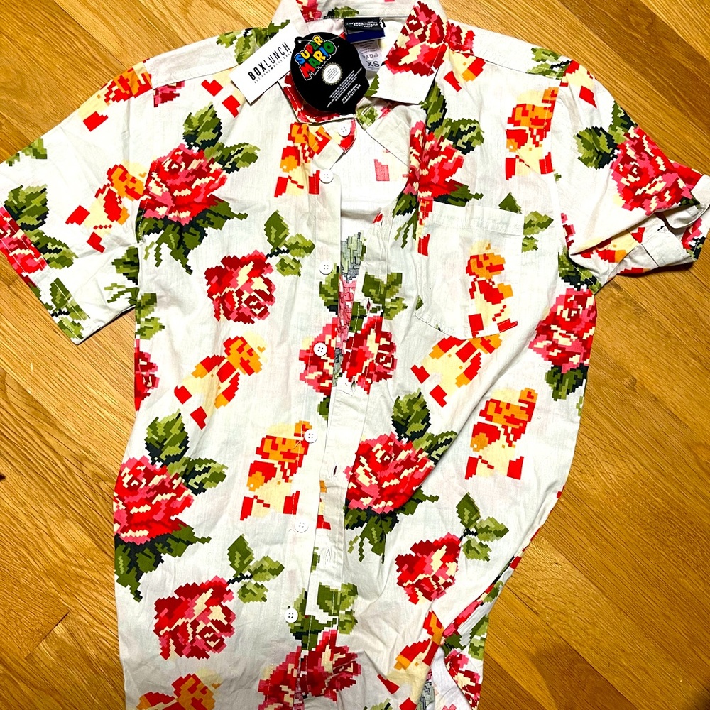 Nintendo Mario 8 bit Hawaiian aloha shirt